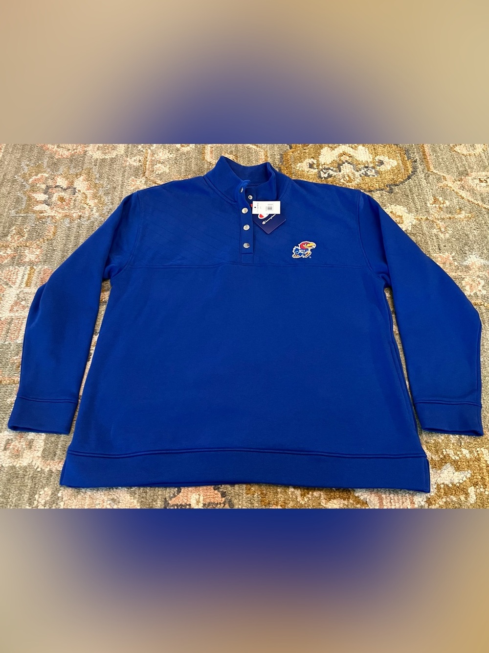 Kansas Jayhawks Champion Button Pullover NWT Men’s Size Large Color Blue